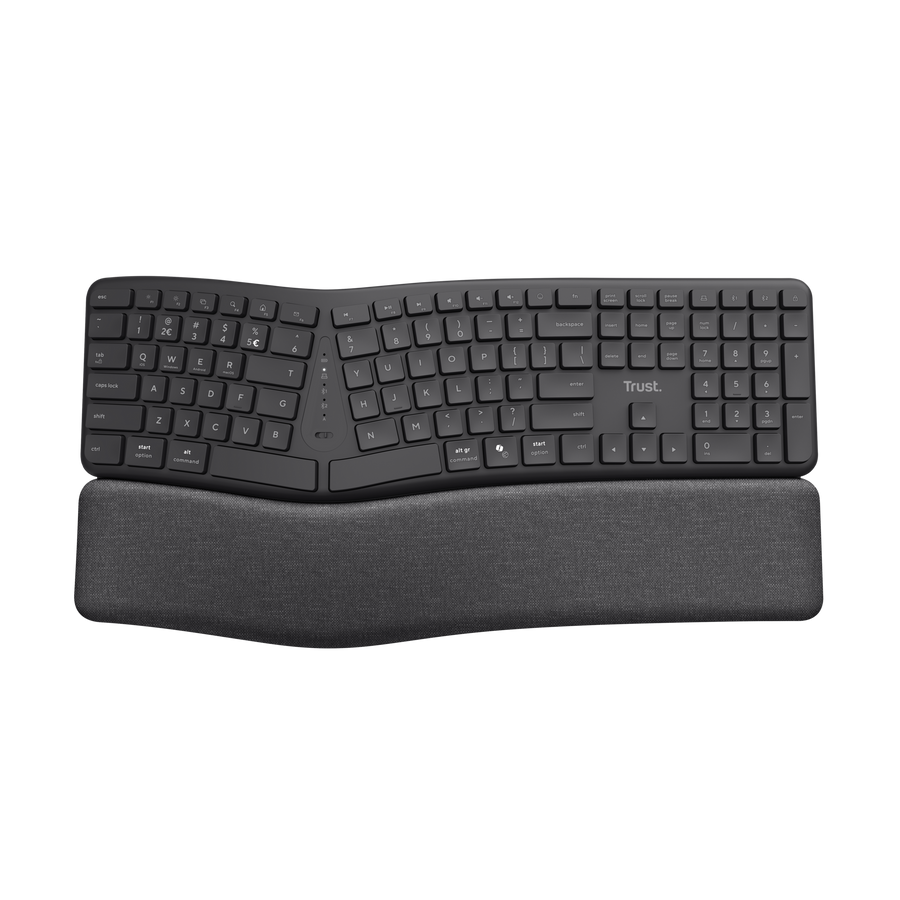 Teclado Trust Keyra 25704 inalámbrico ergonómico completo vista frontal