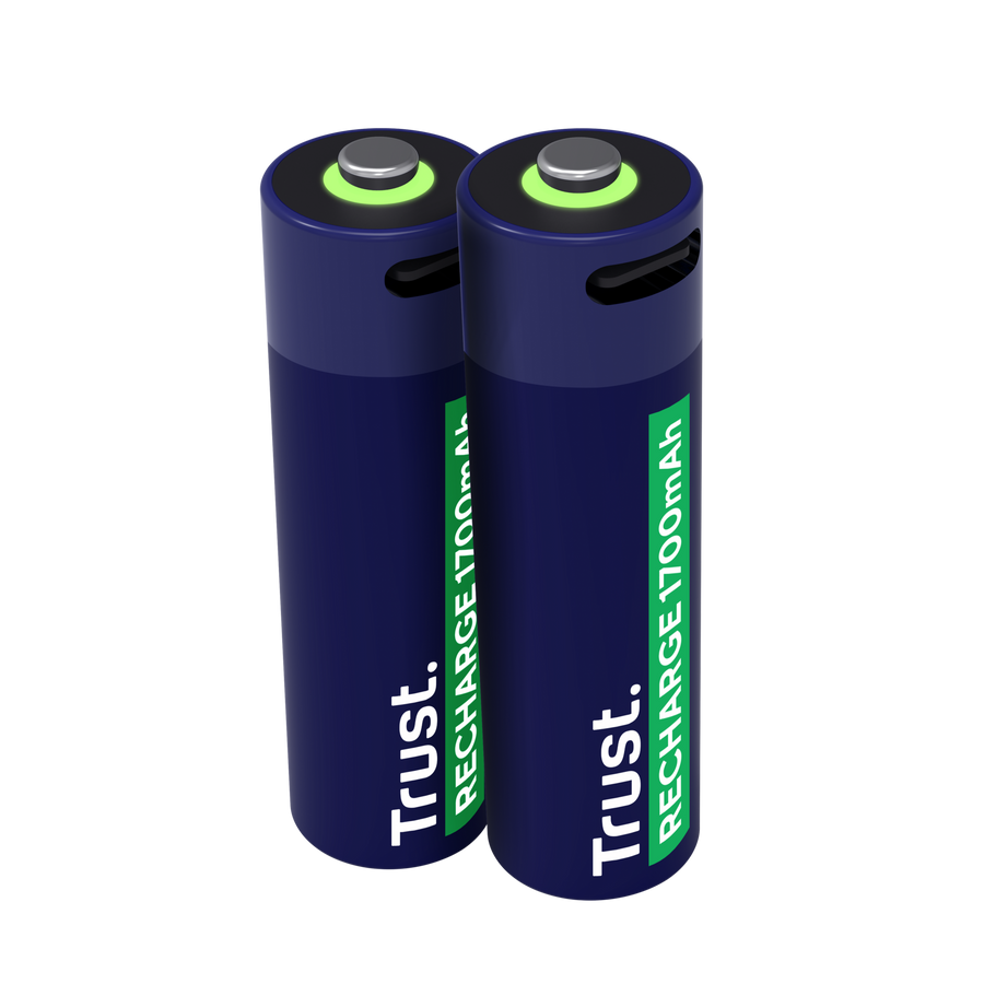 Pilas Trust AA Recargables USB-C Azul (2-Pack), 25584