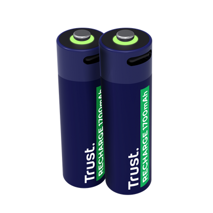 Pilas Trust AA Recargables USB-C Azul (2-Pack), 25584