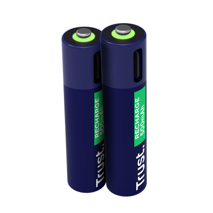 Pilas Trust AAA Recargables USB-C Azul (2-Pack), 25585