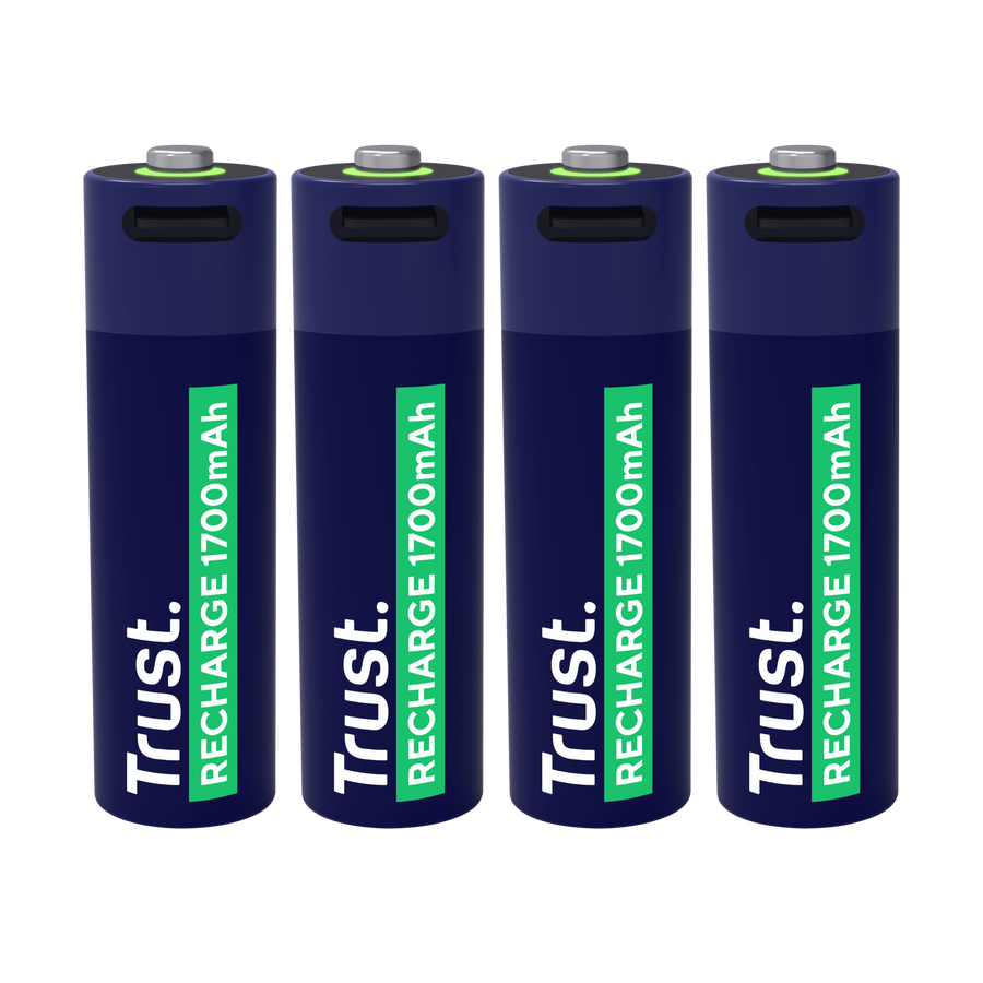 Pilas Trust AA Recargables USB-C Azul (4-Pack), 25631