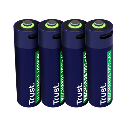 Pilas Trust AA Recargables USB-C Azul (4-Pack), 25631