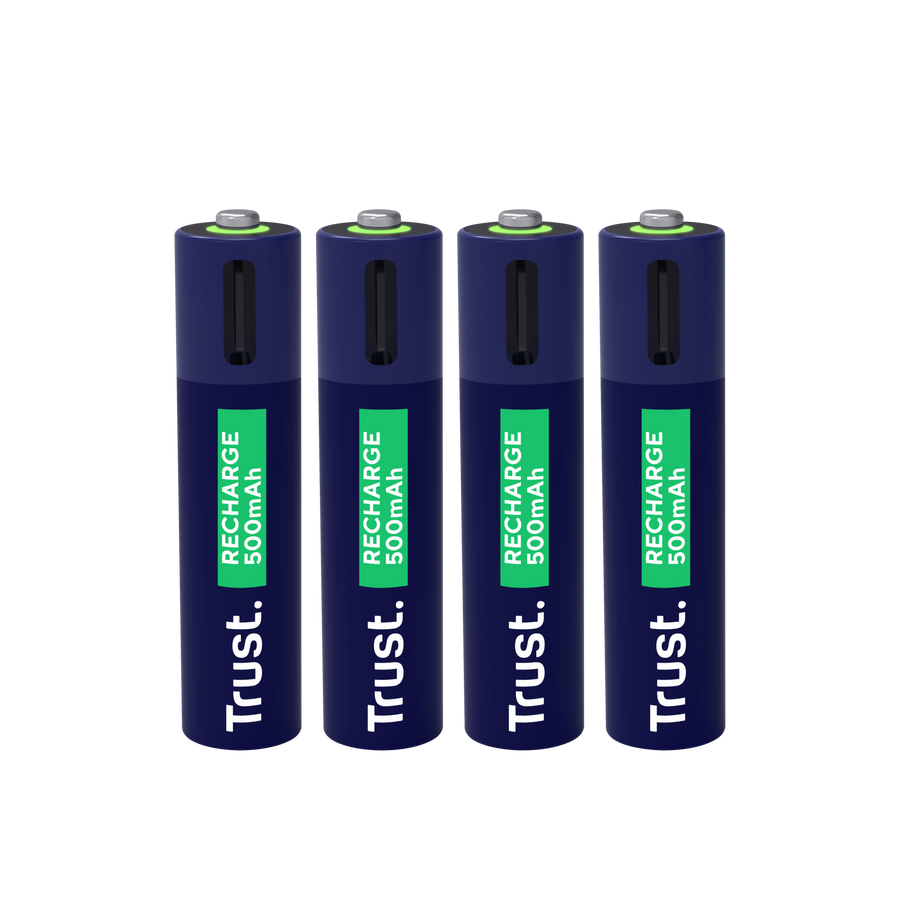 Pilas Trust AAA Recargables USB-C Azul (4-Pack), 25671