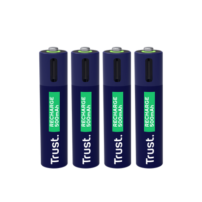 Pilas Trust AAA Recargables USB-C Azul (4-Pack), 25671