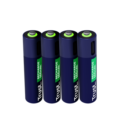 Pilas Trust AAA Recargables USB-C Azul (4-Pack), 25671