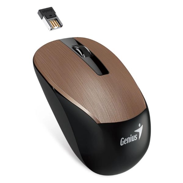 Mouse Genius NX-7015 café vista lateral mostrando perfil ambidiestro compacto