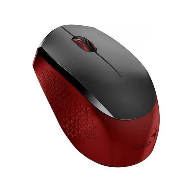 Mouse Genius NX-8000S rojo mostrando sensor óptico BlueEye 1200 DPI vista inferior