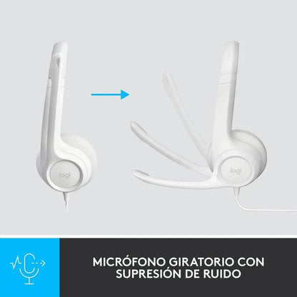 Micrófono flexible del Logitech H390 en posición de uso para llamadas