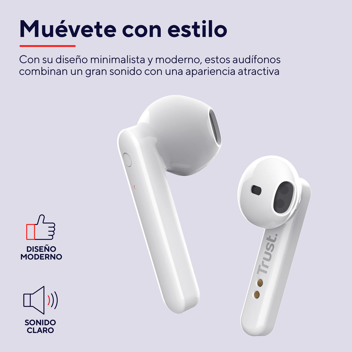 Audífonos Trust BT Control Táctil Blanco vista superior plegados