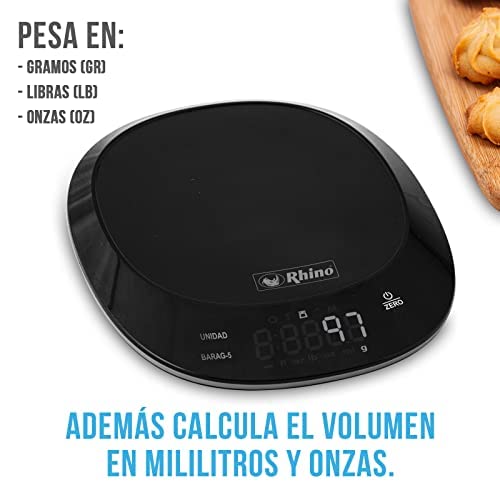 Rhino Báscula de Cocina Contra Agua 5 kg 1 g, BARAG-5