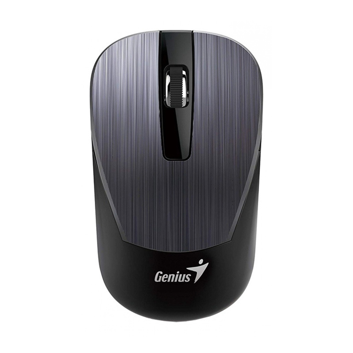 Mouse inalámbrico Genius NX-7015 negro vista frontal con botones principales y rueda scroll