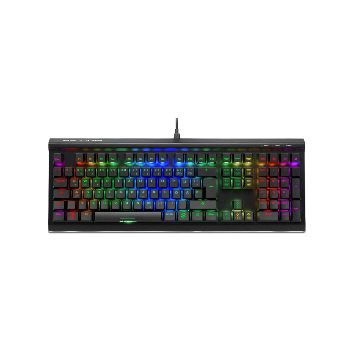Teclado gaming mecánico Sharkoon SGK60 con retroiluminación RGB multicolor vista frontal