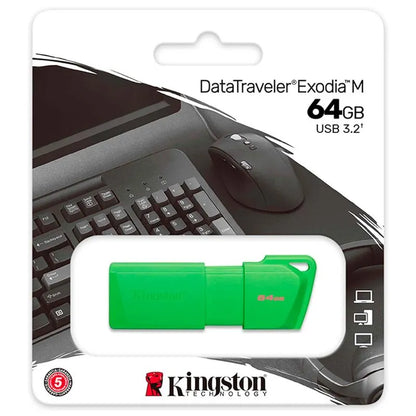 Memoria USB Kingston DataTraveler Exodia M | 64GB | USB 3.2 Gen 1 | Neon Green | KC-U2L64-7LG