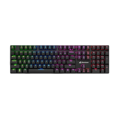 Teclado gaming RGB Sharkoon PureWriter mecánico con iluminación multicolor vista frontal completa