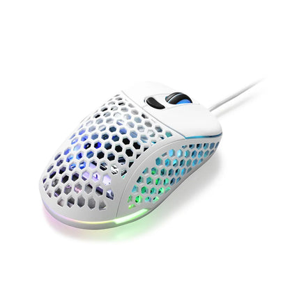 Vista lateral mouse gaming Sharkoon mostrando diseño ergonómico y botones laterales