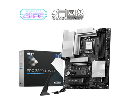 Vista diagonal de motherboard MSI Z890-P mostrando socket LGA1851 y componentes principales