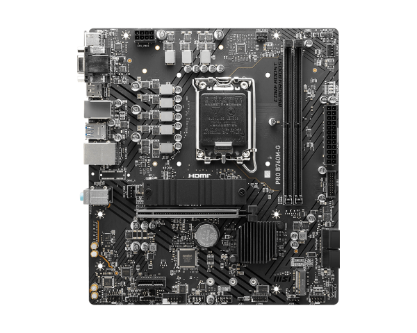 Slots de expansión PCIe y conectores SATA de la MSI PRO B760M-G