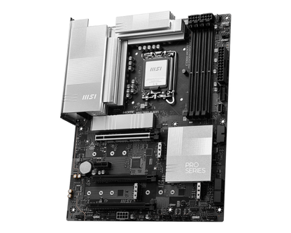 Detalle de slots de memoria DDR5 y conectores SATA en tarjeta madre MSI PRO Z890-P