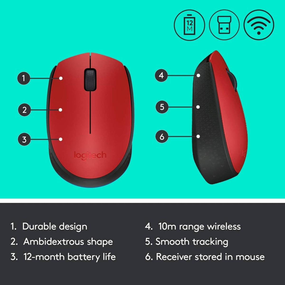 Mouse Logitech M170 en mano demostrando agarre ergonómico cómodo