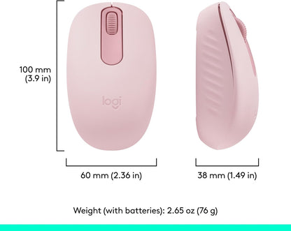 Vista superior mouse Logitech M196 rosado con rueda de desplazamiento