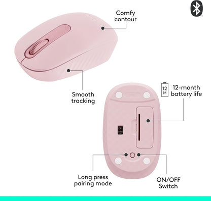 Mouse Logitech M196 Bluetooth vista lateral derecha color rosa