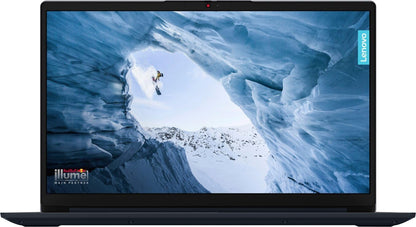 Laptop Lenovo IdeaPad 1 82VG00WXUS color Abyss Blue vista frontal con pantalla encendida