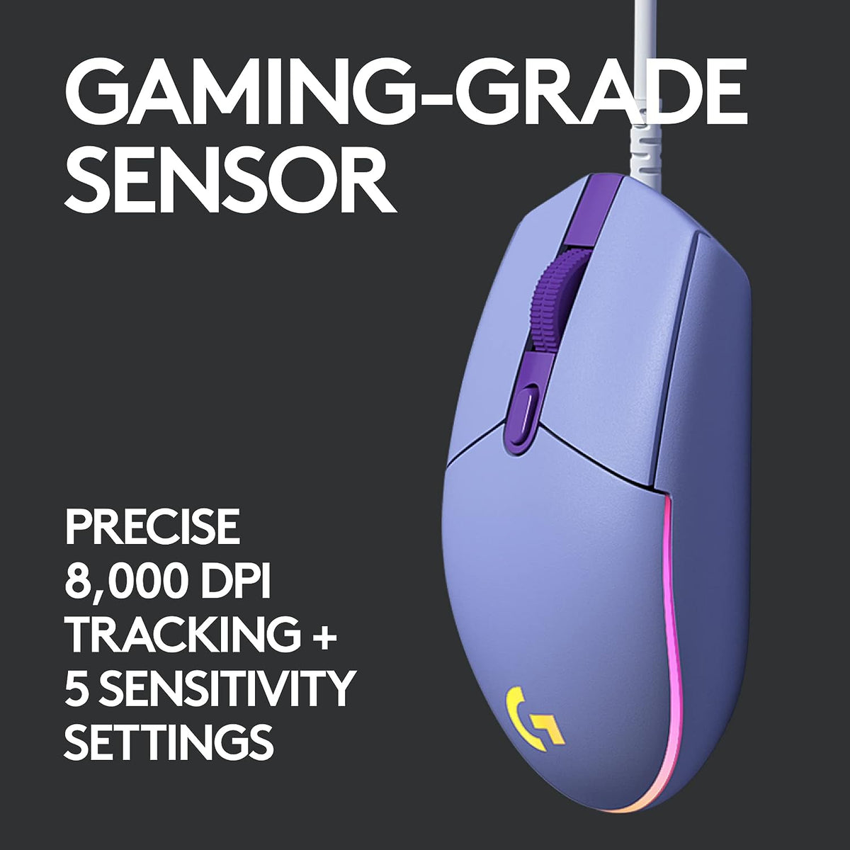Mouse Gaming Logitech G203 vista de tres cuartos mostrando forma ergonómica
