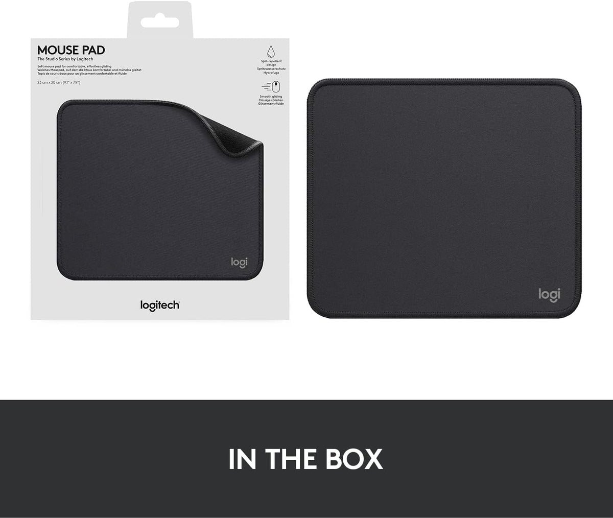 Mouse Pad Logitech grafite en uso sobre escritorio moderno