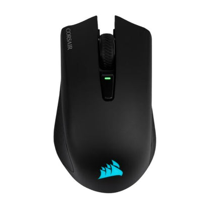 Mouse gaming Corsair Harpoon RGB inalámbrico vista frontal con iluminación LED encendida