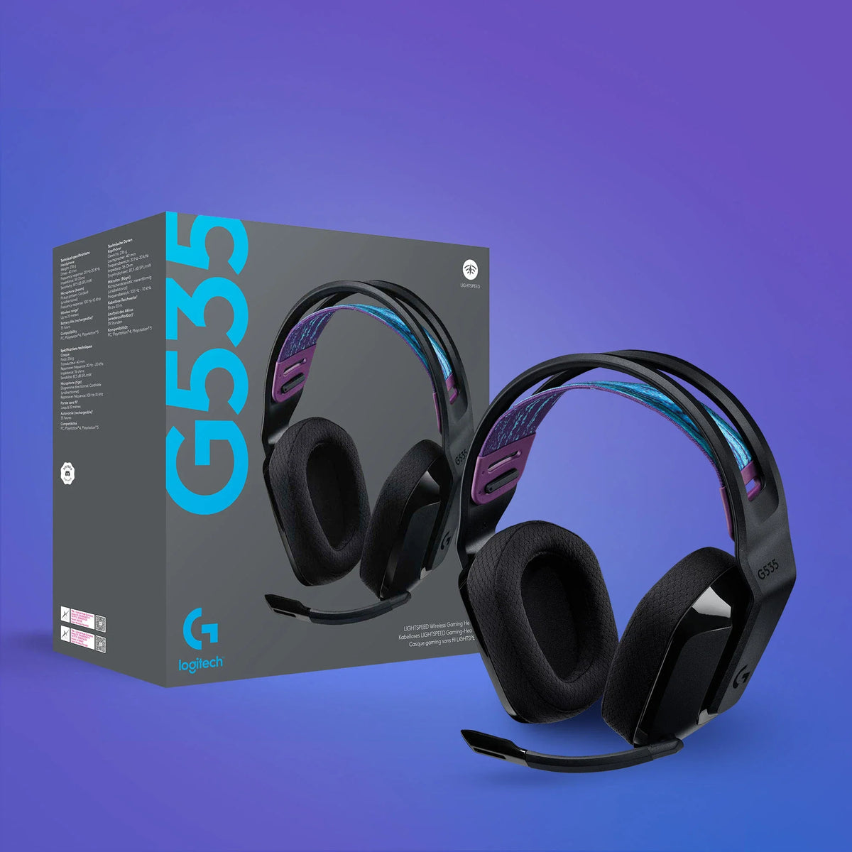 Headset G535 LIGHTSPEED vista superior destacando diadema ajustable liviana