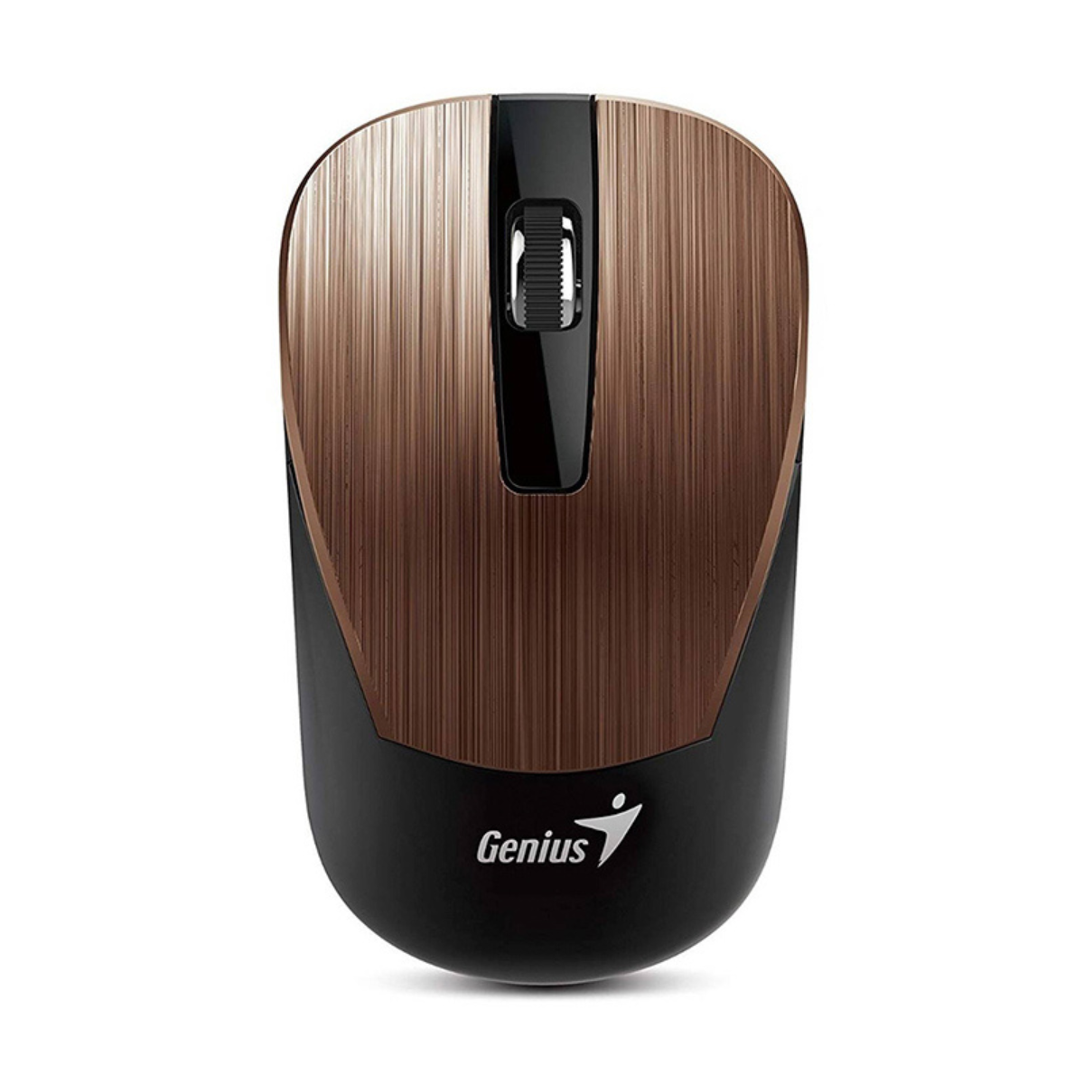 Mouse inalámbrico Genius NX-7015 color café vista frontal con diseño ergonómico