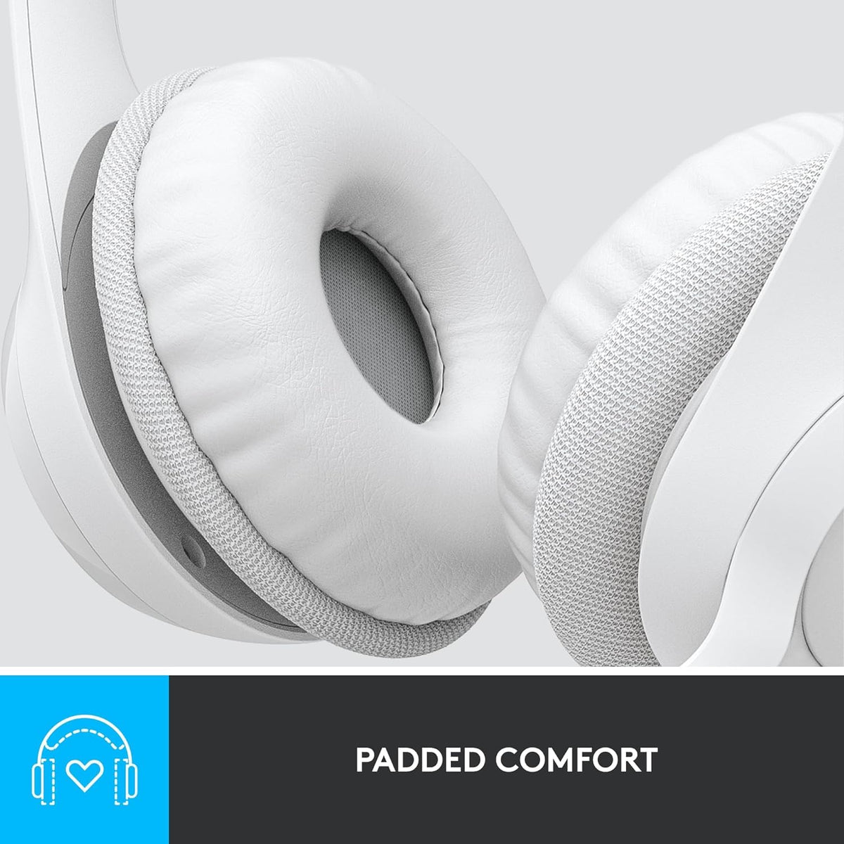 Vista posterior del Headset Logitech H390 con estructura ergonómica blanca