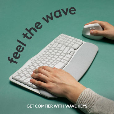 Vista lateral del Teclado Logitech Ergo Wave Keys mostrando perfil bajo y altura ergonómica
