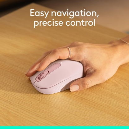 Mouse Logitech M196 vista inferior con compartimento de batería rosado