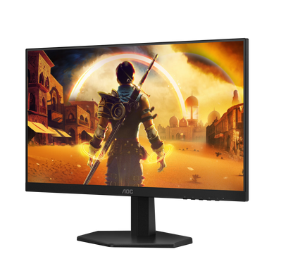 Monitor AOC 24G42HE en ángulo diagonal mostrando panel IPS de 23.8 pulgadas
