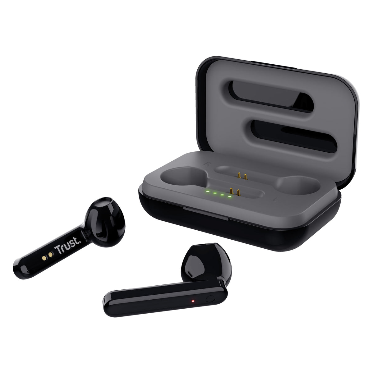 Vista interior audífonos Trust Bluetooth con especificaciones técnicas