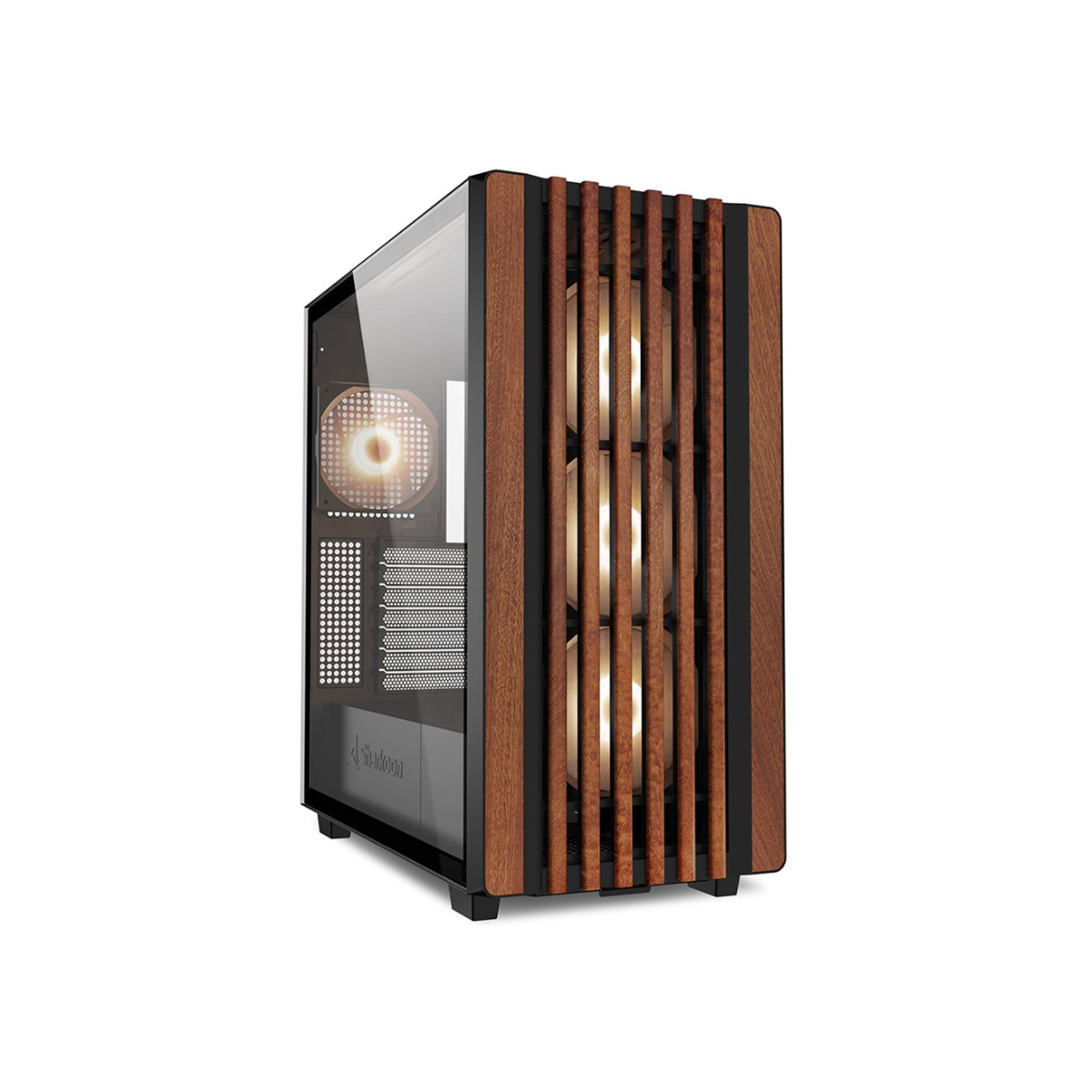 Case Sharkoon Rebel C70G RGB | ATX | Mid Tower | 4 Ventiladores RGB PWM | Frente de Madera | Vidrio Templado | Negro