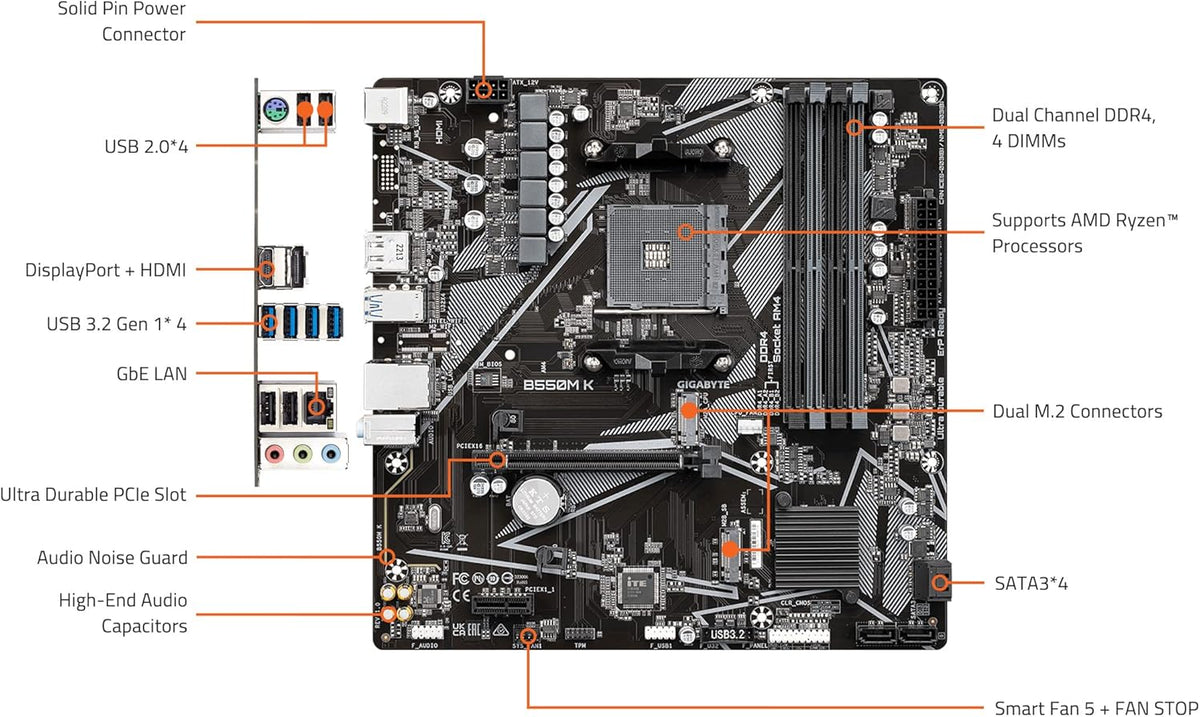Tarjeta Madre Gigabyte B550M K | AM4 | Micro-ATX | DDR4 | PCIe 4.0 | HDMI | USB 3.2