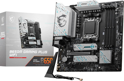 Conectores SATA y USB internos en tarjeta madre MSI B650M Gaming WiFi mATX