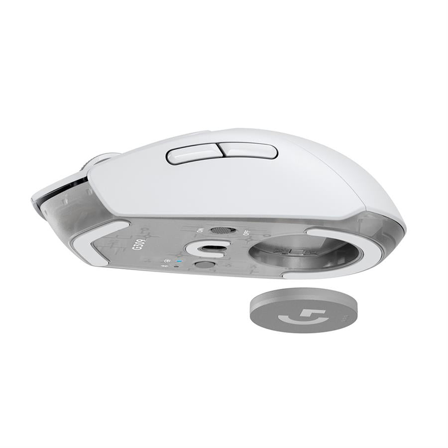 Logitech G309 Lightspeed vista inferior con sensor HERO y pies deslizantes