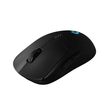 Vista lateral izquierda del mouse Logitech G Pro X Superlight mostrando su diseño ergonómico ultraligero