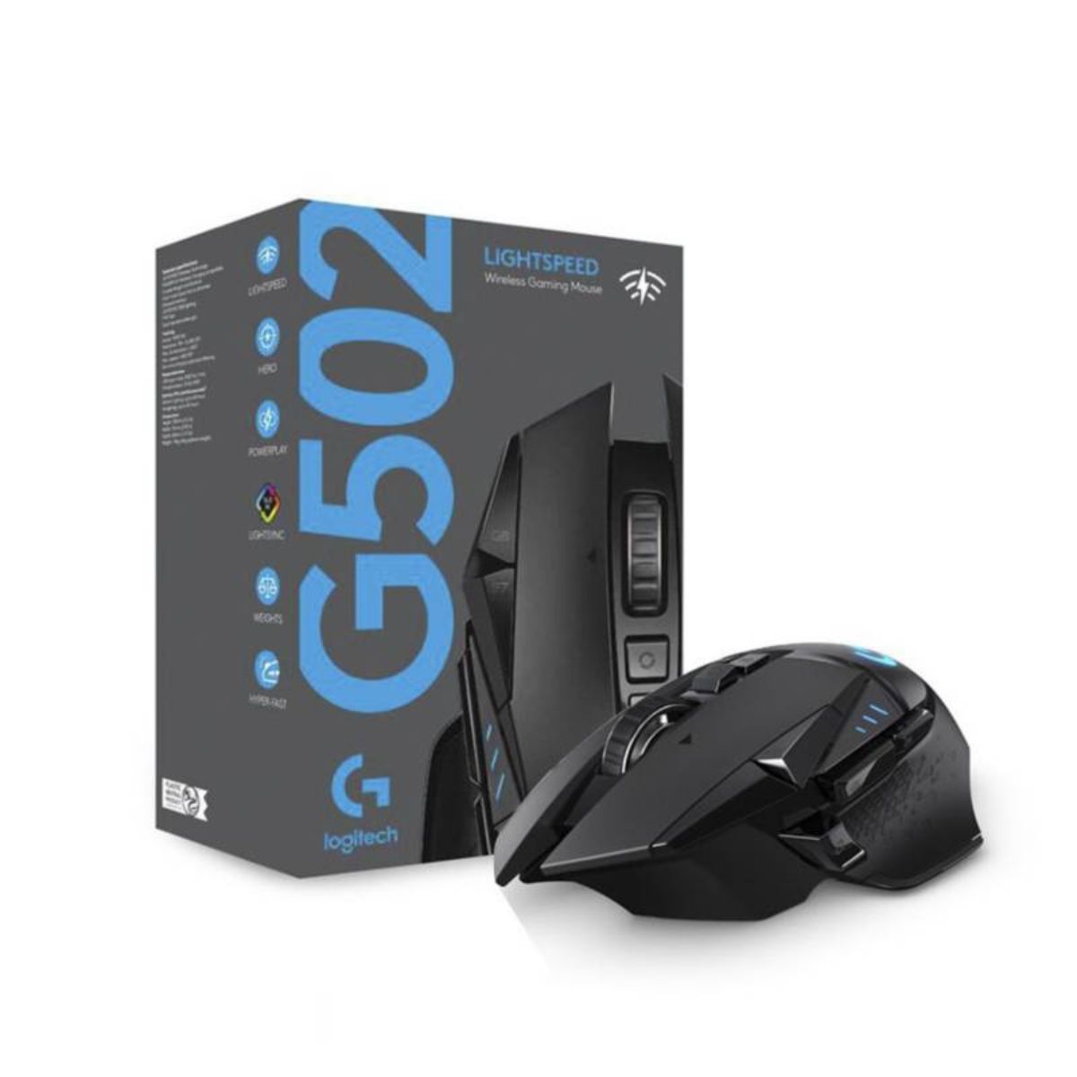 Logitech G502 Lightspeed vista posterior con detalles ergonómicos
