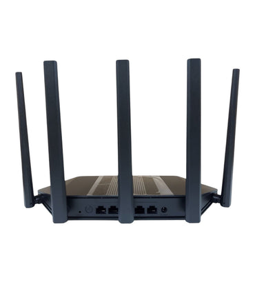 Router Hikvision DS-3WR18X vista trasera con puertos Gigabit y antenas