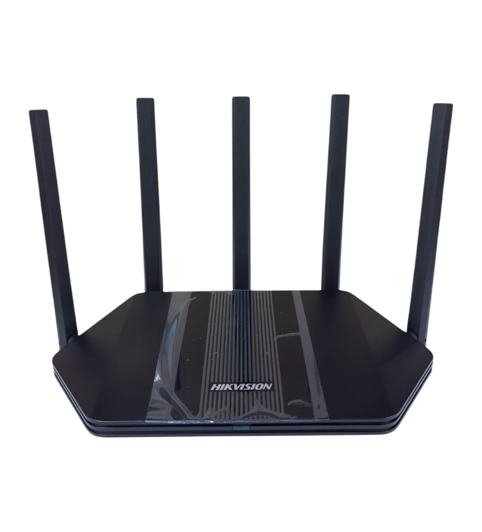 Router inalámbrico Hikvision AX1800 vista lateral mostrando ventilación