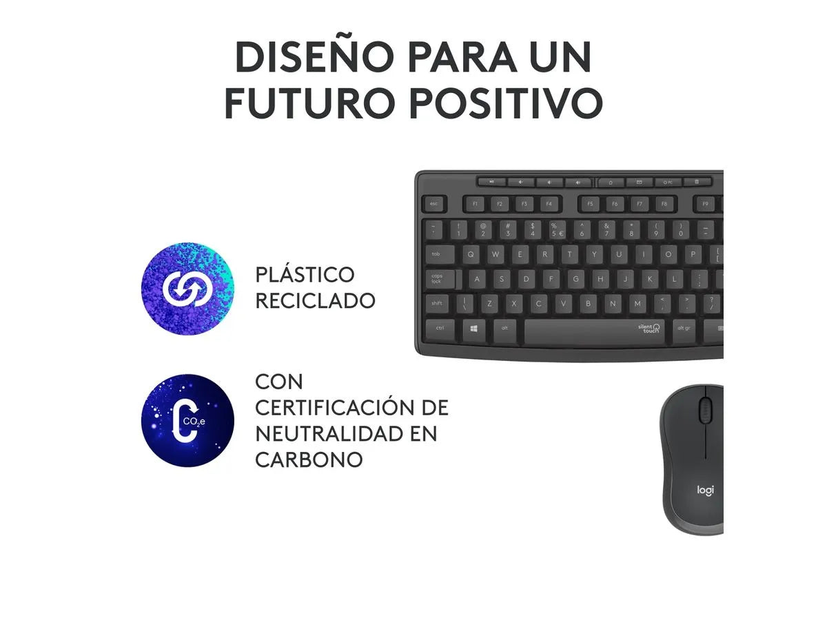 Mouse Logitech MK295 Silent ergonómico vista superior con botones silenciosos