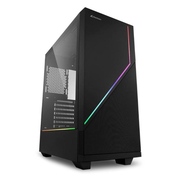 Case gaming Sharkoon Flow RGB vista frontal con malla y iluminación LED