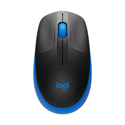 Mouse Logitech M190 en ángulo diagonal mostrando sensor óptico inferior