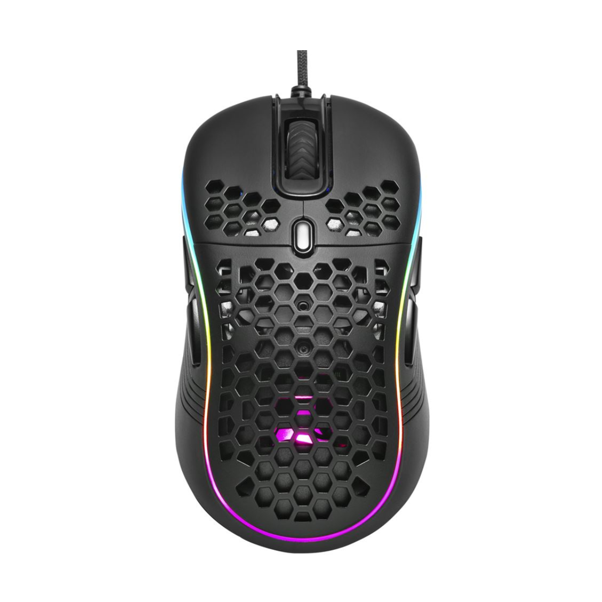 Mouse Gaming Sharkoon Light² S vista frontal con diseño de panal de abejas y iluminación RGB