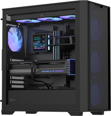 Formula V Line Air Power GX600 Plus negro, vista interior lateral con GPU instalada