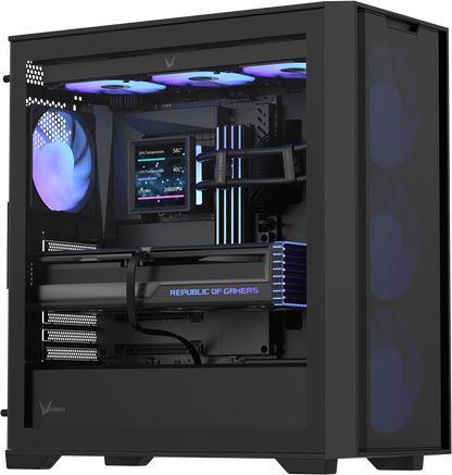 Formula V Line Air Power GX600 Plus negro, vista interior lateral con GPU instalada